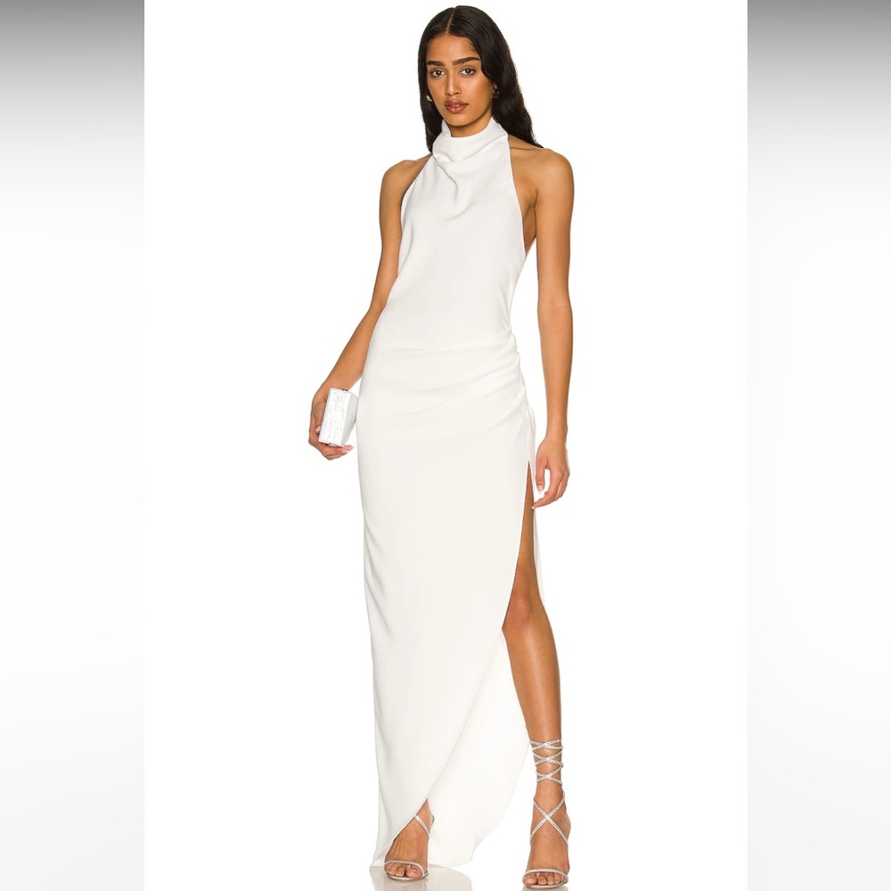 Amanda Uprichard Ivory High-Neck Halter Wedding Gown with Side Slit